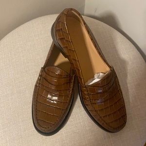 J Crew HAZELNUT Croc Embossed Leather Loafer